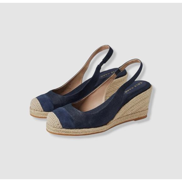 Cole Haan Women's 7.5 Blue Cloudfeel Slingback Espadrille Wedge Pumps Shoes New - Picture 1 of 6